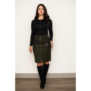 Army Green Zip Up Wool Blend Pencil Skirt Size 2